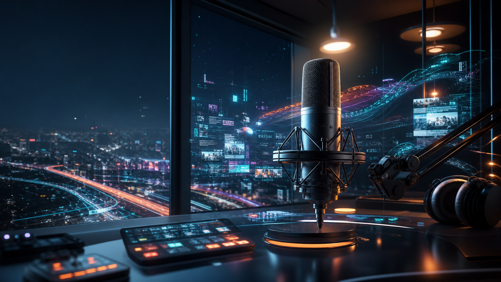 Futuristic podcast studio